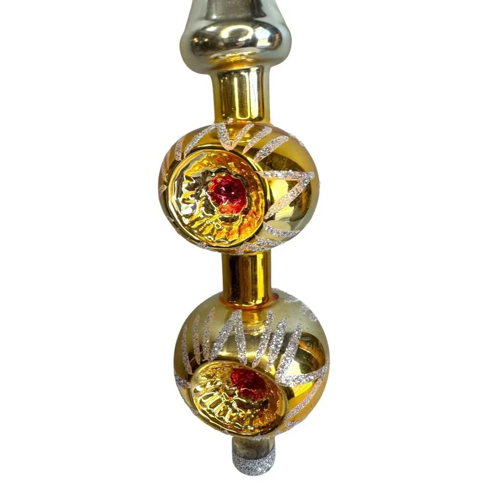 Vintage Larissa West Germany Double Indented Reflector Glass Tree Topper 13" Box - Picture 5 of 16